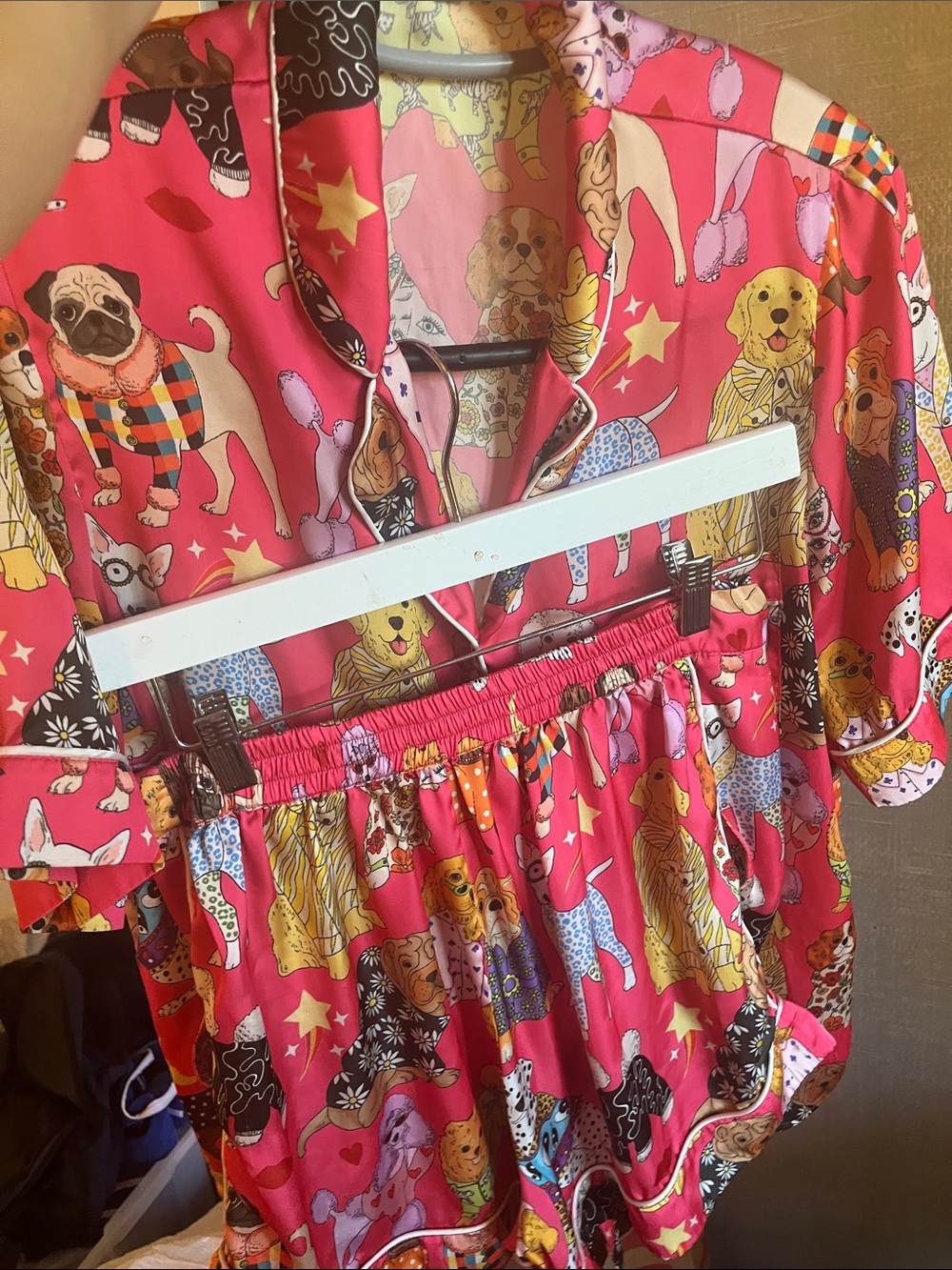 Karen Mabon Hot  Pink Red Dog Print Pajama Set